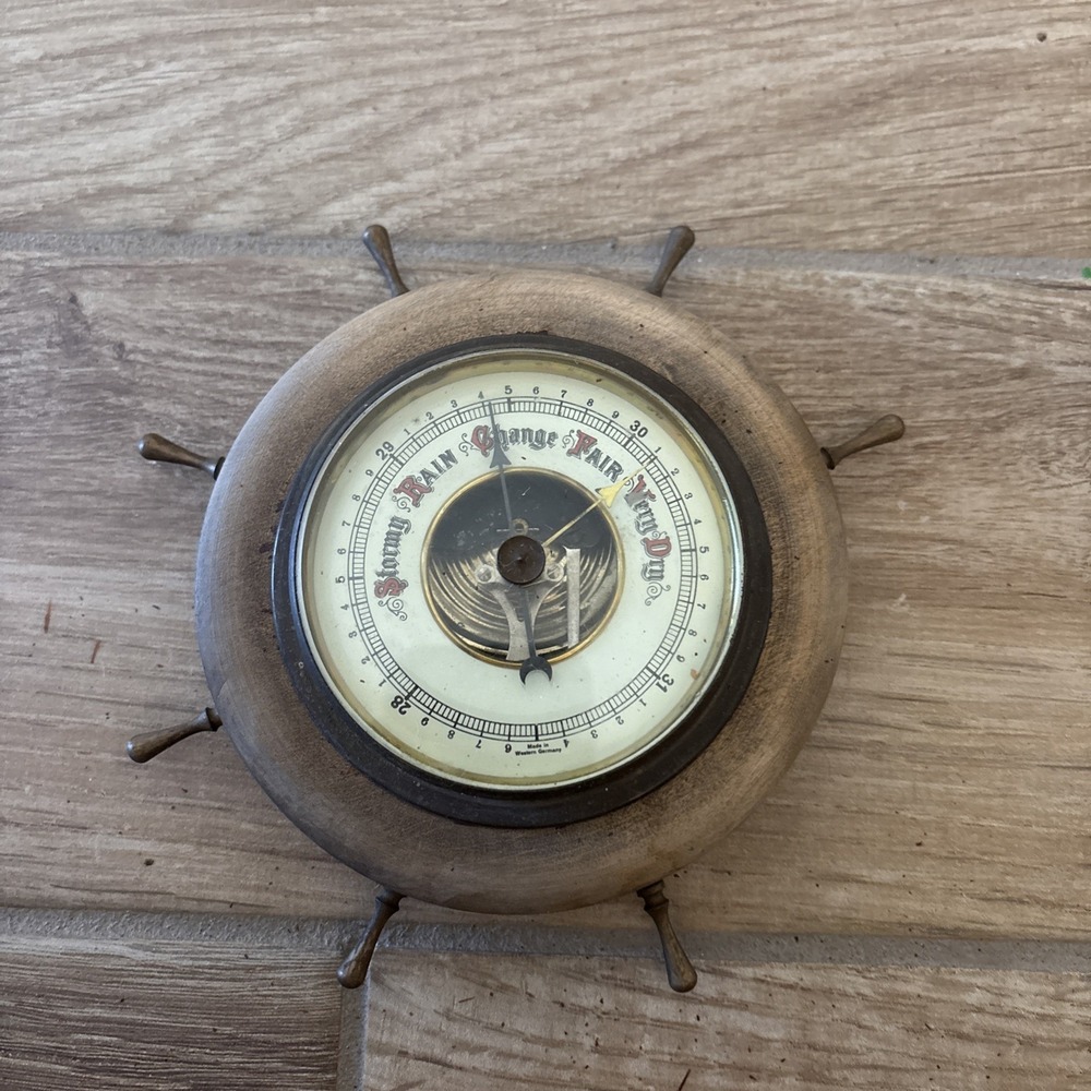 Antique West German Nautical Wheel Stormy Rain Change Fair Very Dry -Parts Only